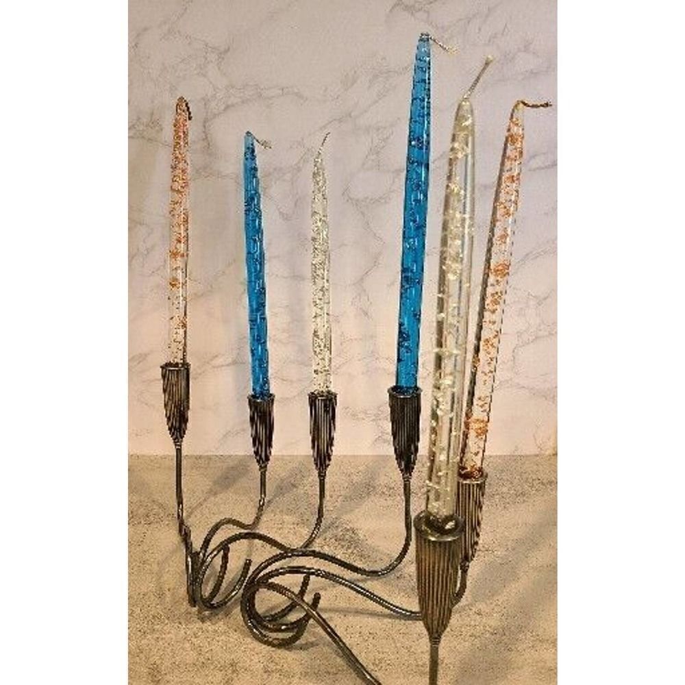 Pair Triple Light NAPIER Fluted Silverplate Candle Holders Mid-Century MOD EUC